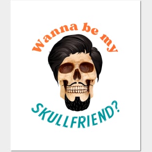 SKULLFRIEND -5- Skull with Hair | Dead Horror | Funny Halloween | Halloween Costume | Halloween Skull Posters and Art